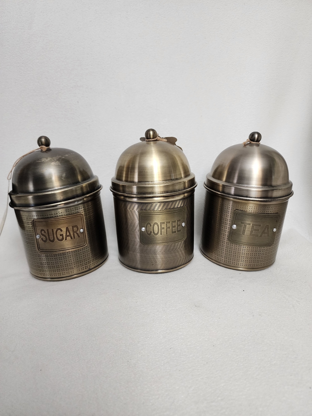 Vintage-Style Metallic Coffee Sugar Tea Small Canister Set - Brass Finish